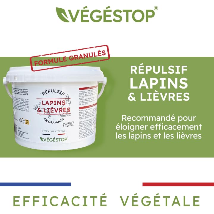 Repelente de conejos y liebres granulados - 1 kg - Exterior - Origen vegetal - Protección - Limita el daño