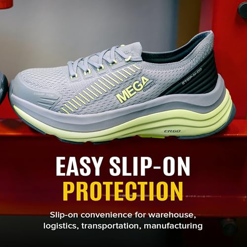 MegaComfort Ergo Europa Composite Toe Shoes for Women – ASTM Non-Slip EH Rated Safety Shoes with Ergonomic Insoles – Grey/Green by MEGAComfort Inc. - Used condition - Image 3