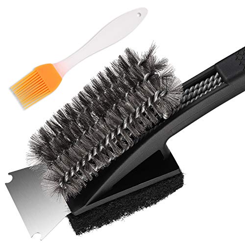 GAINWELL Cepillo para Parrilla de Barbacoa con Mango Largo Antideslizante, Hecho con Cerdas de Alambre Fuertes y Duraderas, Estropajo para Fregar, Raspador de Metal Resistente