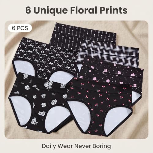 Image of Womens Underwear XL-5XL Plus Size Ladies Panties Mid High Waist Briefs for Woman Floral Print Pantys 6-Pack