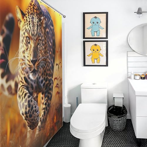 Rideau de douche léopard tissu polyester imperméable avec 12 crochets salle de bain