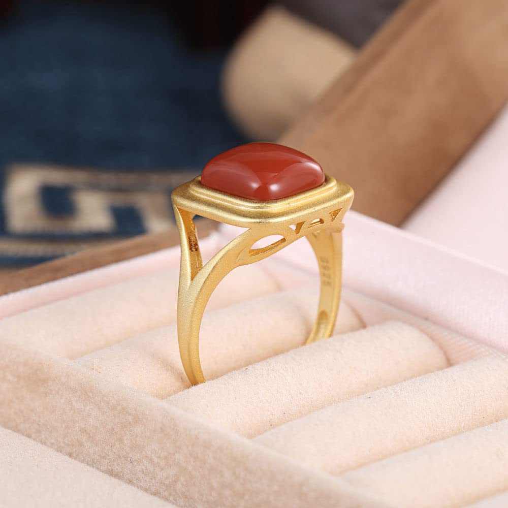 Ringe,S925 Sterling Silber Ring Für Frauen Mädchen Vintage Goldenes Hohles Dreieck Eingelegtes Quadrat Südlicher Roter Stein Verstellbarer Open Knuckle Finger Joint Schmuck Für Hochzeit Weihnach