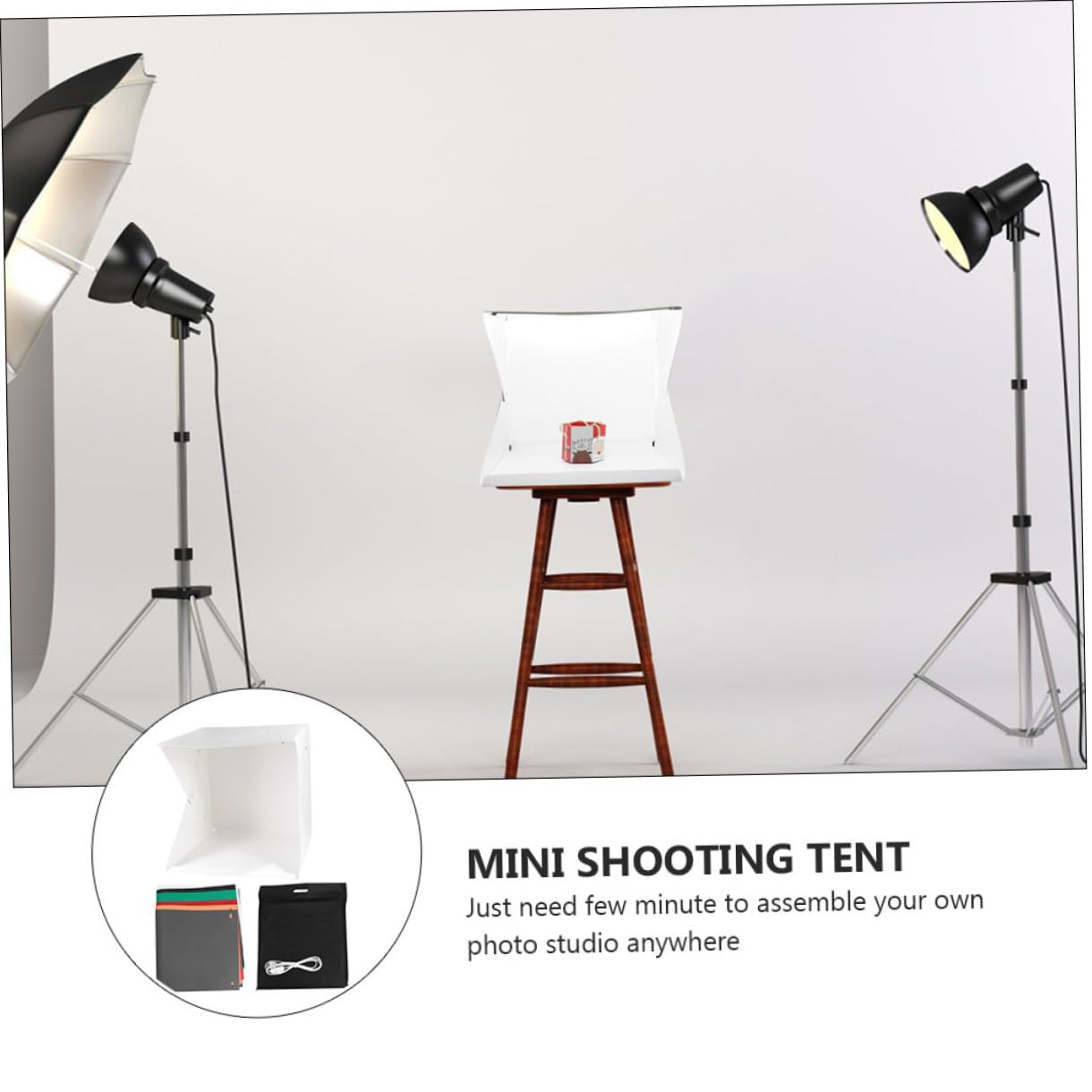 Mini Boîte Photo Portable 40cm Éclairage LED Réglable, Tente Photo Pliable en PVC et Polyester, Fond Photographique Blanc, pour Chaussures et Montres