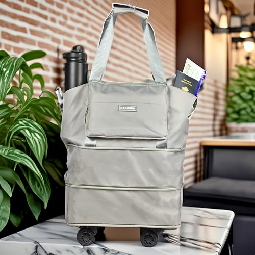 Image of POPCUBE 2in1 Nylon 26cm Lightweight Waterproof Backpack Duffle Bag w /Shoulder Straps, Small Rucksack Travel Bag for Men&Women w /Wet Pocket & Shoe Compartment(50x26x26cm) (Grey)