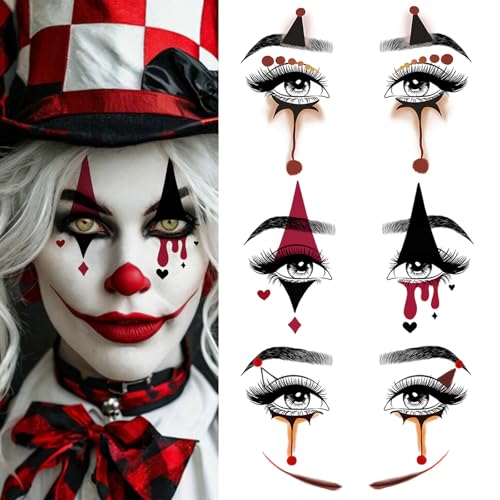 15 Pcs Horror Halloween Face Makeup Tattoos Stickers Clown Demon Spider Web Ghost Vampire Eyeshadow Temporary Stickers Scary Fake Blush Freckles Face Tattoos for Day of Dead Carnival Party Decoration