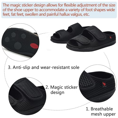 Image of Women's Diabetic Sandals, Extra Wide Width, Open Toe, Adjustable Magic Stickers for Wide Feet, Big Toes, Foot Diseases, Arthritis, Swollen Foot
