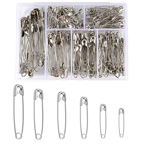 RstEDame Safety Pins 250pcs High Strength Steel Assorted Sizes Hijab Brooches Pins Durable Rust-Resistant Clothing Pins for Home Office Clothes Label Sewing Jewelry Making 6 Sizes Silver