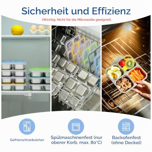 Misichao Edelstahl Snackbox mit 4 Fächern, 400ML Snackdose Kinder, Brotdose Erwachsene, Lunchbox Spülmaschinenfest BPA-Frei (Grau x 4) – Ansicht 6