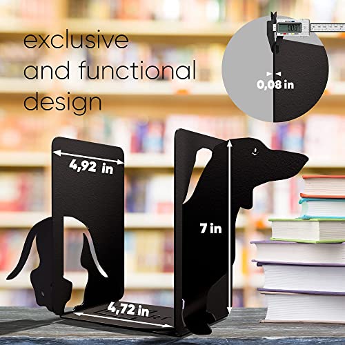 Decorative Metal Bookends For Bookshelf, Black Dog Dachshund Heavy Duty Book Ends For Shelves, Universal Books Holders And Stopper For Desk, Unique Book Separator Or Dividers For Home Or Office Decor #TOP6