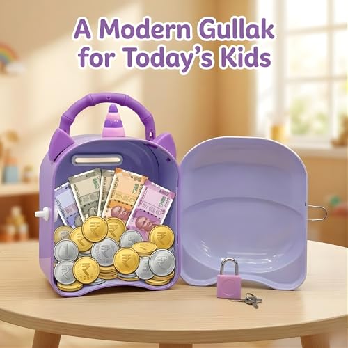 Image of Crackles Unicorn Piggy Bank for Girls with Lock & Key | Kids Money Bank Metal Coin Box | Cute Piggy Bank for Kids Girls | Kitty Bank, Gullak, Baby Money Bank, Gift Boys & Girl- Random Color
