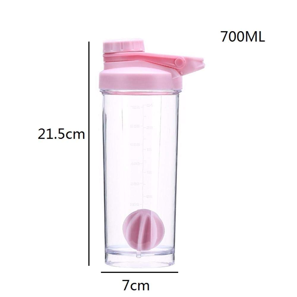 Botella de agua de 700 ml con escala y bola agitadora ayuda a beber proteínas para niños y adultos, ideal para gimnasio, deportes al aire libre, azul/rosa, color: azul (color: rosa)
