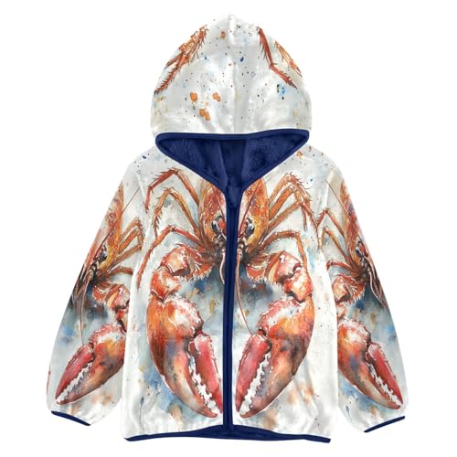 Watercolor Crawfish Toddler Fleece Jacket Girl Boys Hooded Fleece Jacket Coat Warm Outwear Zip-up 3-10T
