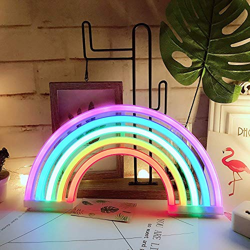Qiaofei Cute Rainbow Light Signs For Kids Gift's Gift Led Rainbow Neon Signs Rainbow Lamp For Wall Decor Bedroom Decorations Home Accessories Party Holiday Battery Or Usb Operated Table Night Lights #TOP1