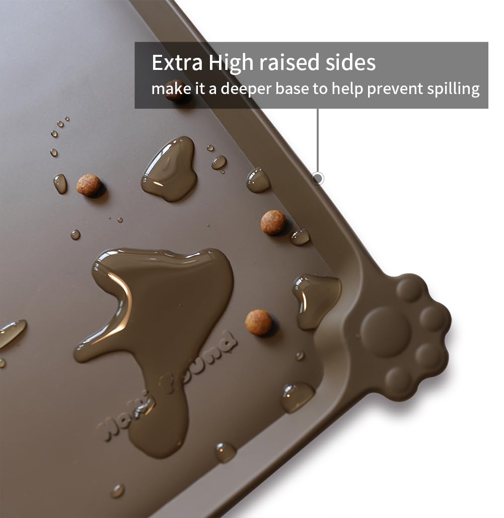 Hoki Found Tapis de gamelle en silicone pour animal domestique - Tapis antidérapant pour gamelle de chien et chat - Tapis d'alimentation imperméable pour chien et chat - Café