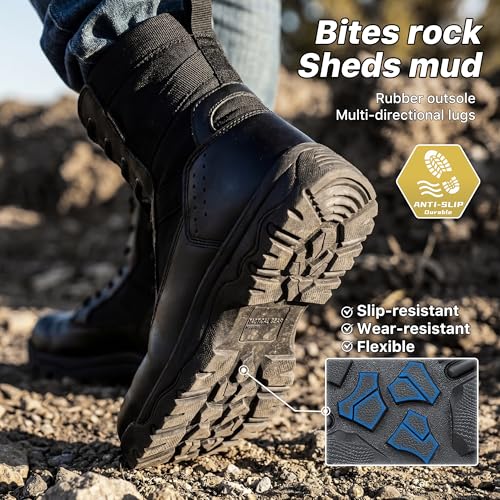 Image of FREE SOLDIER Men's Tactical Boots 8 Inches Lightweight Combat Boot Durable Suede Leather Military Work Boots Desert Boot(Black 7)