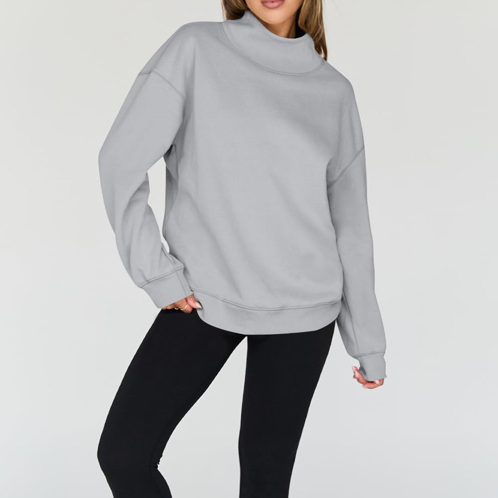 Jesienna bluza damska Oversize i lekka bluza z golfem (czarna, XL)