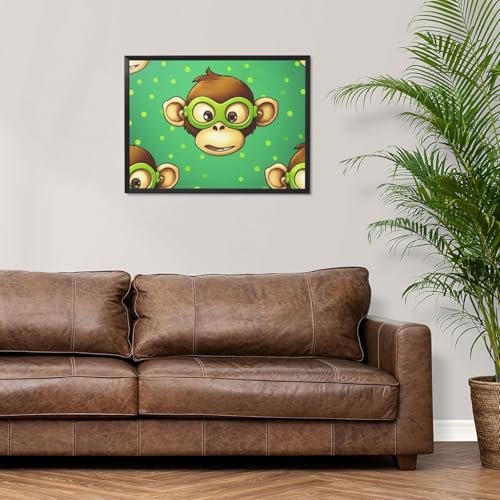 Toile de peinture singe intelligent vert haut de gamme sous cadre noir