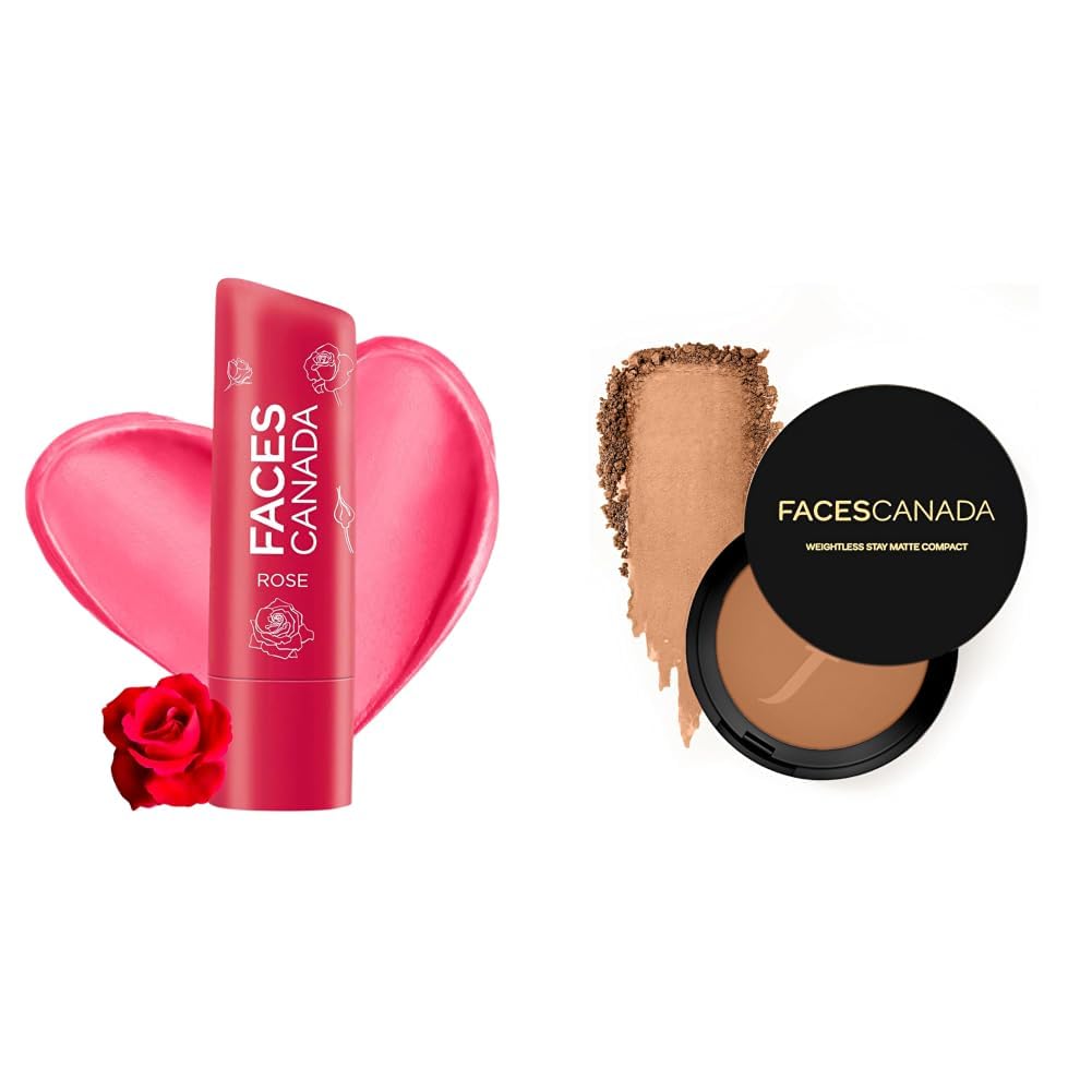 FACESCANADA Color Lip Balm - Rose Petal 03, 4.5g & Weightless Stay Matte Finish Compact Powder - Natural Almond 06, 9g-image-37