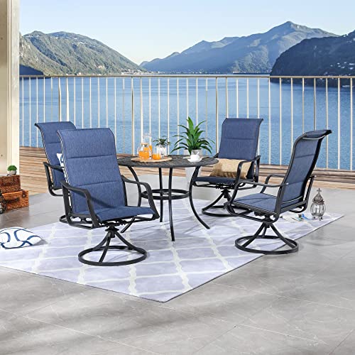 Image of LOKATSE HOME 5 Pieces Patio Dining Swivel Chair Set Metal Armchairs with Round Coffee Table, Blue