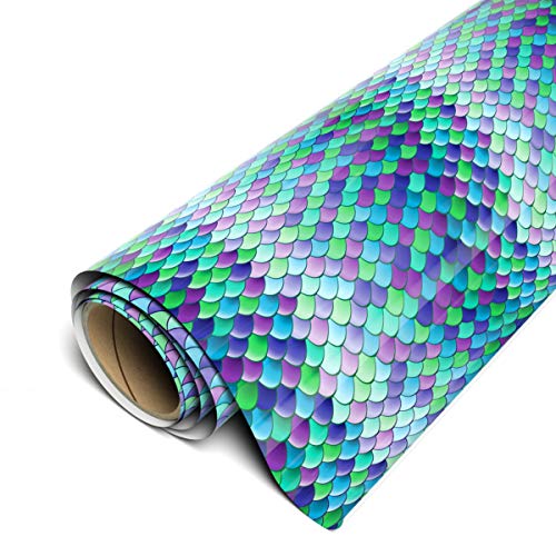 Siser EasyPatterns HTV 12 x 1yd Roll - Iron on Heat Transfer Vinyl (Mermaid Scales Teal) TTD High Tack Mask Required - Sold Separately