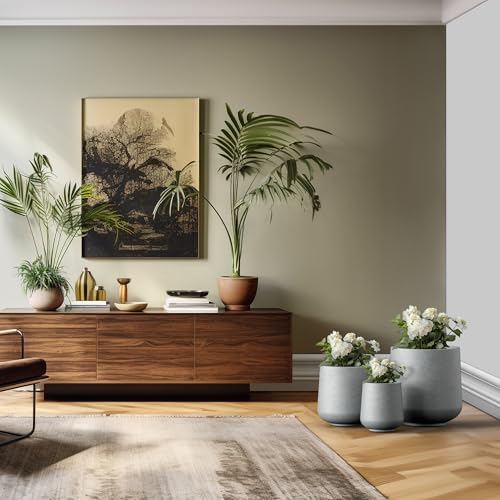 Image of Kante Set of 3 Pale Gray Concrete Curved Round Planters for Modern Home | Handcrafted, Premium, Durable, All-Weather Cement Pot, Drainage for Outdoor, Rubber Plug for Indoor Home, Anti-Frost & UV