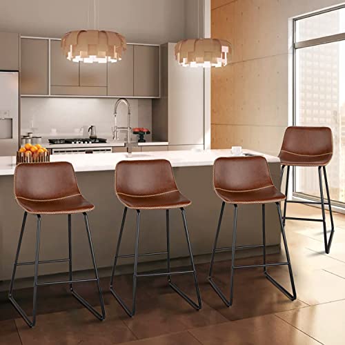 Heugah Bar Stools Set Of 4,Faux Leather Counter Height Bar Stools,26" Bar Chairs With Back,Modern Counter Stool For Kitchen Island (4, Brown) #TOP5