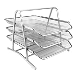 D.RECT Porta Documenti Ufficio Scrivania A4 - Organizzatore di Carta Metallo, Vassoio Porta Documenti 3 Livelli, Cancelleria d'Ufficio - Colore Argento