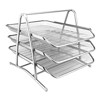D.RECT 110486 Metall Ablagefächer Stapelbar - Büro Organizer Schreibtisch - Ablage Schreibtisch - 3 Schubfächer Briefablage Dokumentenablage A4 Organizer Mesh - Papierablage Silber Aktenablage
