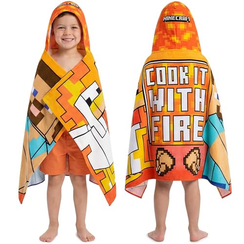Get Trend Minecraft Poncho Toalla Niño con Capucha 125x75 cm, 100% Algodón, Toalla de Baño Infantil con Capucha, para Piscina Playa y Verano, Idea de Regalo para Niño (Multi Minecraft)