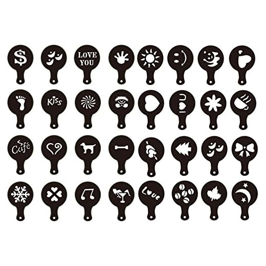 Ai-life 32 Pièces Pochoirs à Café Cappuccino Chocolat Décoration de Gâteaux Pâtisseries Pochoirs motifs, Idéal pour cappuccino, café, gâteau, cupcake, tiramisu | Kit icône réutilisable