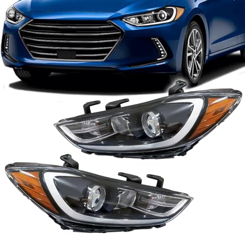 Halogen Headlight Assembly Compatible with 2017 2018 Hyundai Elantra w/Bulbs Front Headlamp Assembly (Driver Left and Passenger Right)