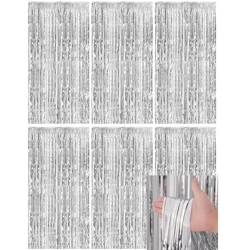Lot de 6 rideaux en guirlandes scintillantes de 1 m x 2 m - Rideau de fête à paillettes - Fond en film à franges - Décoration d'anniversaire de mariage - Festivals - Décoration de scène (argenté)