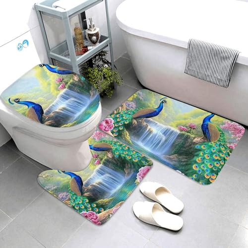 Alfombrilla de baño de pavo real en microfibra suave de alta densidad 4