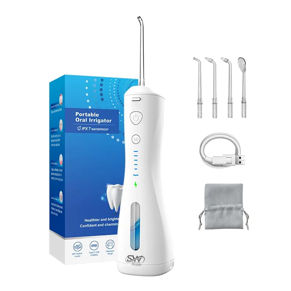 Skywaves Portable 240ml Water Flosser – IPX7 Waterproof Oral Irrigator with 360° Nozzle for Home & Travel Dental Care