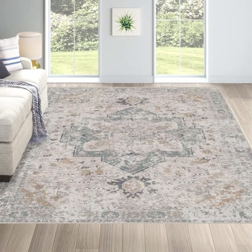 LOOMY 6x9 Vintage Floral Rug – Traditional Low Pile Carpet for Living Room & Bedroom – Ultra Soft, Non-Slip, Stain-Resistant – Pet & Kid-Friendly