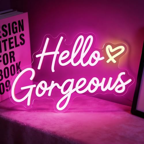 Hello Gorgeous Neon Signs for Wall Decor Hello Beautiful Pink LED Lights
