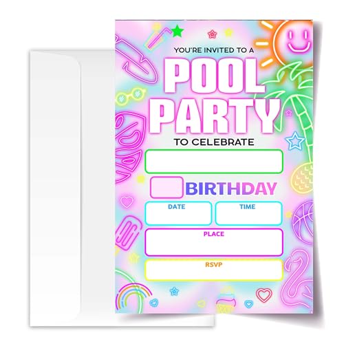 Invitation anniversaire pour fête piscine avec enveloppes 10 x 15 cm