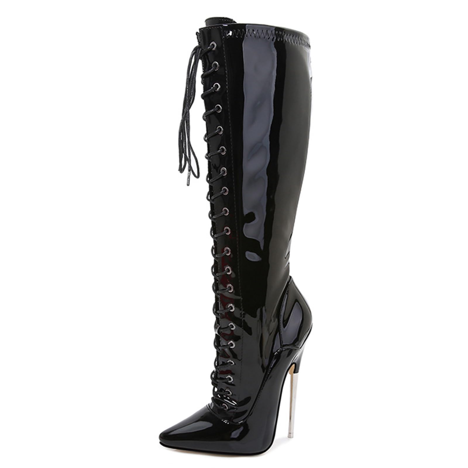 Sexy Ultra-Haut Talon Bottes 18 CM Stiletto Pointu en Cuir Verni Élastique sur-Le-Genou Bottes Hautes Pole Danse Bottes