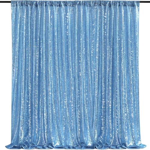 Image of Baby Blue Sequin Backdrop Curtain Drapes Background Party Decoration 8x10FT | Twilight Sparkle Glitter Fabric for Wall Photo Booth /Wedding /Baby Shower /Pincess Happy Birthday /Anniversary /Theme Party