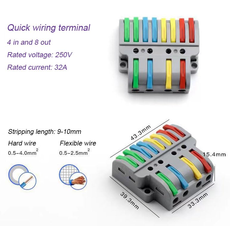 Conectores de cable de 28-12 AWG y terminales de conexión rápida para empalmes de palanca 2