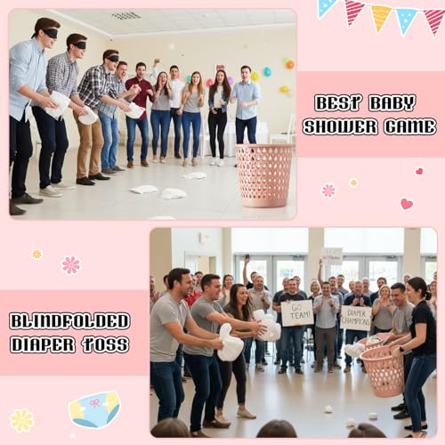 LemonRoad 4 Pack Funny Baby Shower Diaper Games Activities Kits Toss the Diaper in the Pail Hilarious Gender Reveal Games Prizes Accessories for Boys Girls Women Men (Pink)