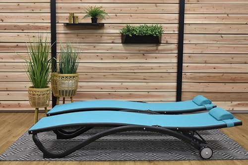 Image of Vivere Reclining and Stackable Aluminum Glendale Lounger Set, Made with Premium Durable Outdoor Fabric - 330 Lb Capacity (Blue Hawaii)