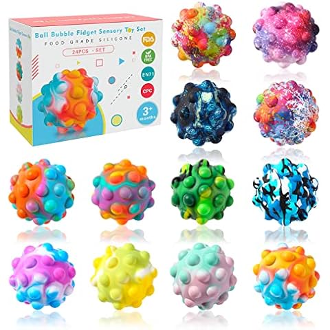 24 Packs Pop Fidget Ball Popper Its Toys, 3D Anti-Pressure Squeeze Pop Ball It Fidgets Toy Silicone Sensory Toys Stress Balls for Kids Adults Desk Toy Party Favors Kit Game Ideas Gift Carnival Prizes Cover