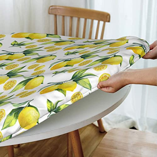 Woaidy Elastic Edged Round Lemon Fitted Table Cloth Cover, Home Decorative Tablecloth For Indoor Outdoor Kitchen Party, Fits 40" - 44" Tables, Small #TOP3