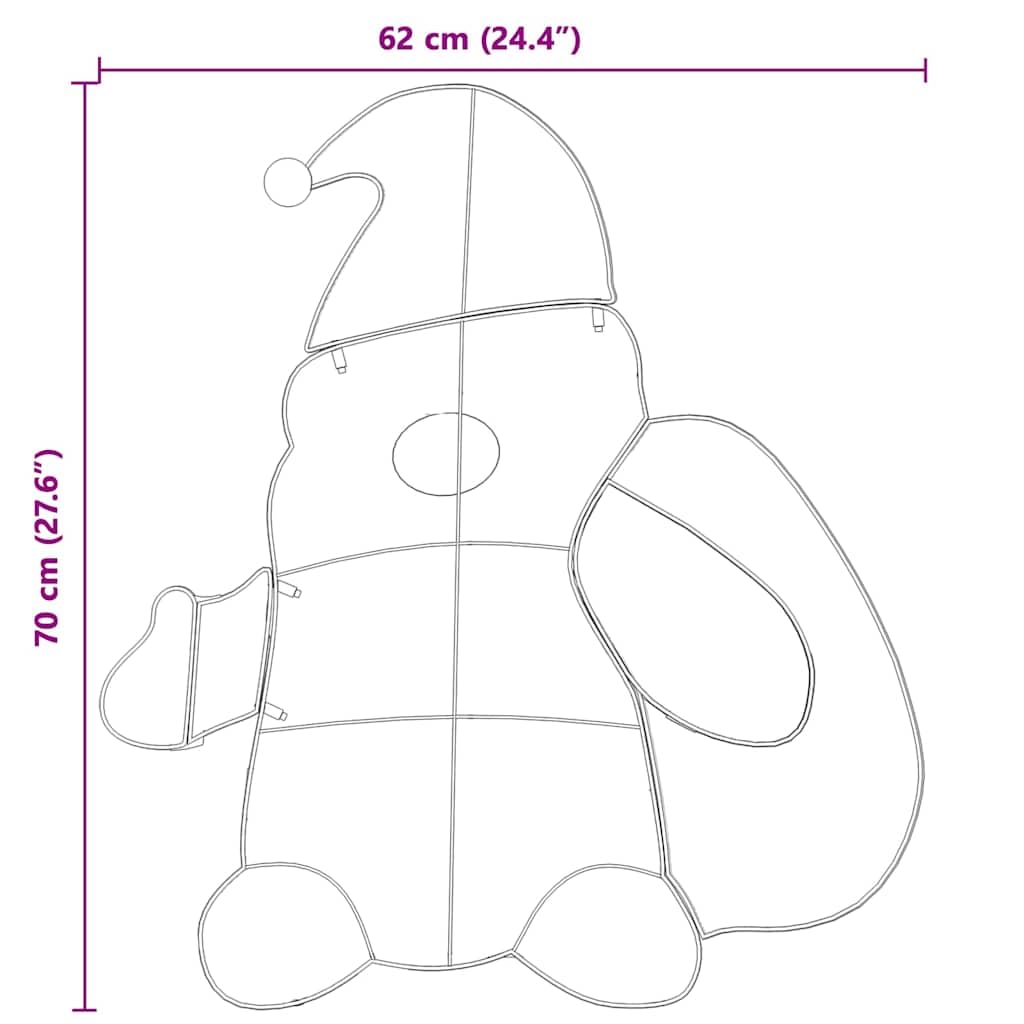 Papá Noel Lamé - Figura decorativa (70 x 62 cm, luz blanca cálida, 60 ledes, USB, figuras decorativas para Navidad, interior y exterior, ventana, salón, Adviento