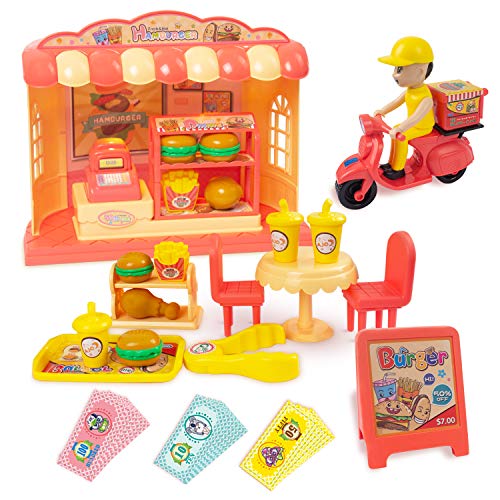 StillCool Juguetes de Tienda, 38 PZS Hamburguesería de Juguete Juego de rol con Luz Hamburguesas Patas de Pollo Coche Eléctrico Mesa para Niños Mayoría de 2 Años