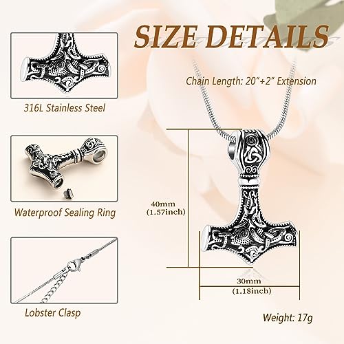 Thor Axe Cremation Jewelry for Ashes for Women Men Viking Jewelry Memorial Pendant Urn Necklace for Loved One Ashes Holder2