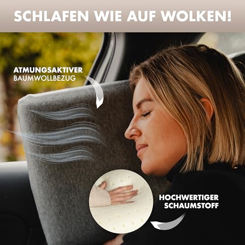 NATURBUMMLER Reisekissen Memory Foam [SafeSleep+] Kleines Campingkissen (50x30x10 cm) – waschbar & kompakt – perfekt für Camping, Zelten, Outdoor & Urlaub (Grau)