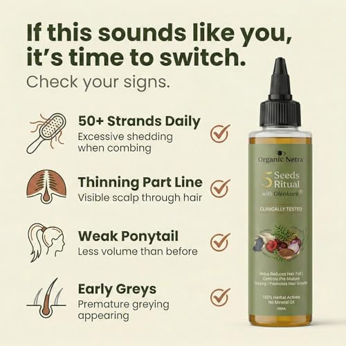 Image of Organic Netra 5 Seeds Ritual Hair Oil with OleoKare | Clinically Tested | Reduces Hair Fall up to 57% | Controls Pre-Mature Greying | Promotes Hair Growth up to 51% | 100ml