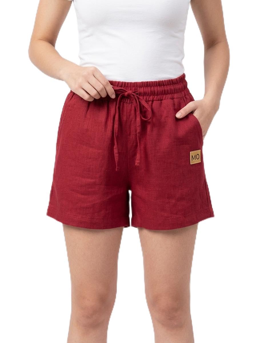 Women's Linen Shorts in Maroon-image-38